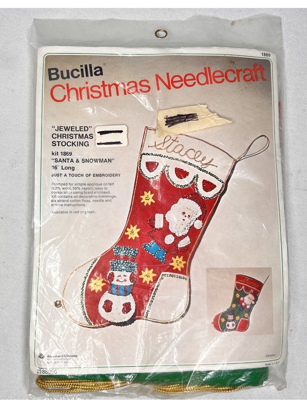 DIY Bucilla Christmas Needlecraft Jeweled Stocking Kit 1869 USA Vintage 1974 NEW